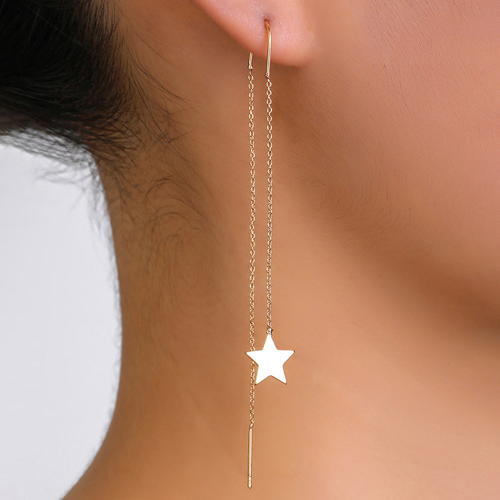 Gold Star Moon Tassel U-shaped Ear Wire