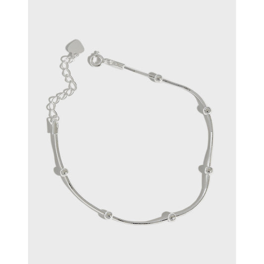 Simple Beads Snake Chain 925 Sterling Silver Bracelet