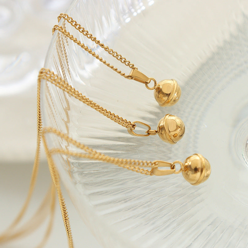 18K Gold Simple Doraemon Small Bell Design Pendant Necklace