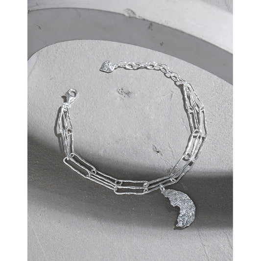 Casual Irregular Crescent Moon Hollow Chain 925 Sterling Silver Bracelet