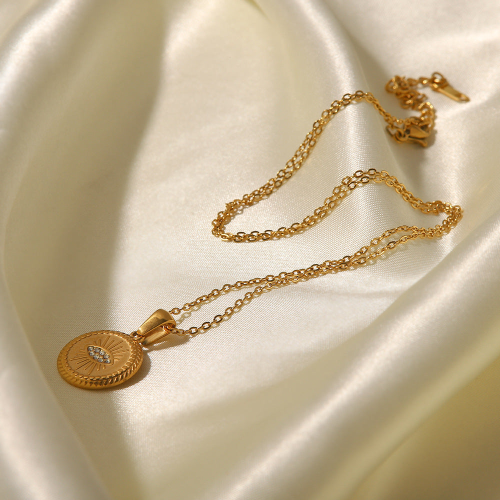 18K Gold Inlaid White Diamond Devil's Eye Pendant Necklace