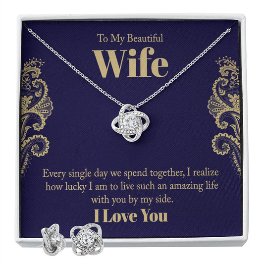 My wife Love knot earring & necklace set