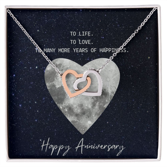 Happy Anniversary - Birthday - Love Interlocking hearts necklace