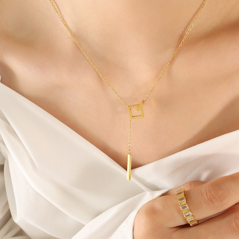 Fashion Simple Geometric Square Long Tassel Necklace